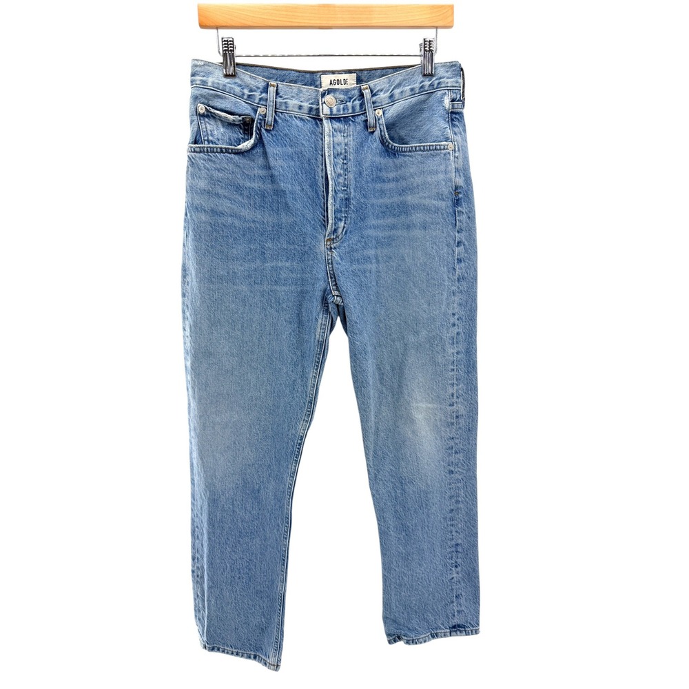 AGOLDE Riley High Rise Straight Crop Jeans 27 Blur Blue‎ 100% Cotton Button Fly